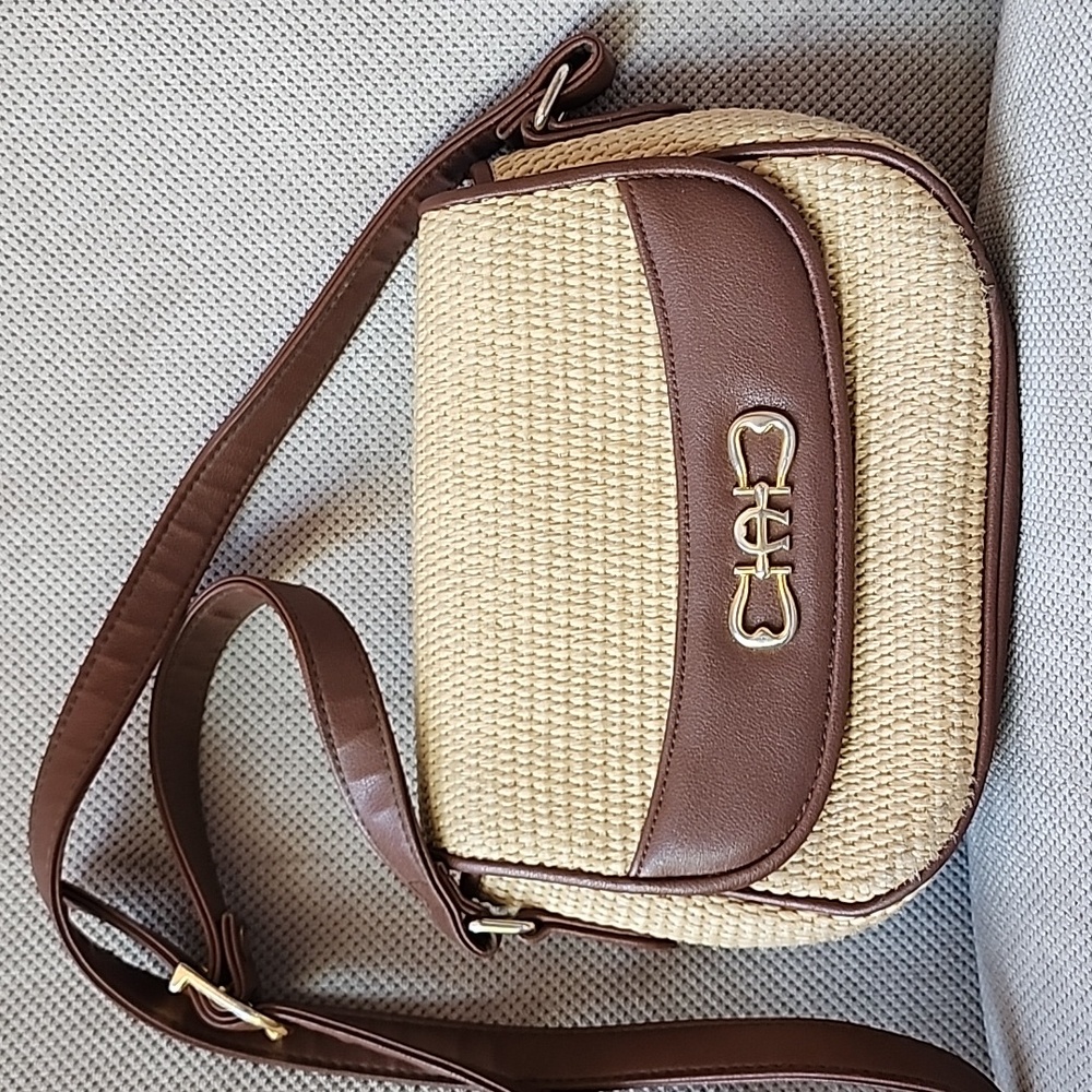 Etienne Aigner Brown and Tan Crossbody Bag with Adjustable Strap